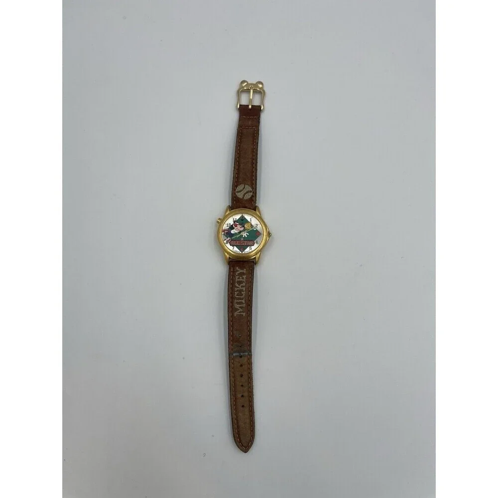 Vintage Mickey Mouse Baseball Lorus Watch With Gold All Star Disney Rare
